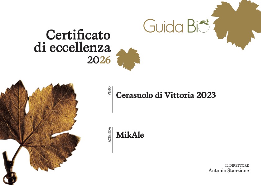 certificato di Eccellenza Guida Bio 2026 Cerasuolo di Vittoria DOCG Mikale annata 2023